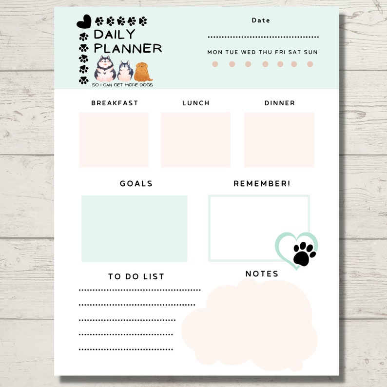 Dog Themed Printable Daily Planner, Digital to Do List, Downloadable ...