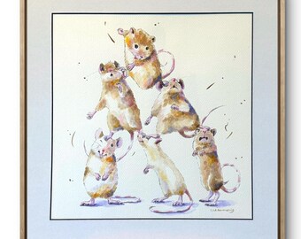 Mouse Pyramid Original Painting, 30cmx30cm Whimsical Art