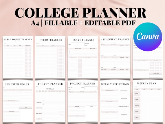 College Planner Printable PDF Academic Planner Study - Etsy