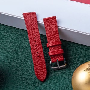 Personalized Epsom Leather Watch Strap 18mm 20mm 22mm 24mm, Red Leather Handmade Watch Strap for Mens Watch Band Custom Strap Gift for Him