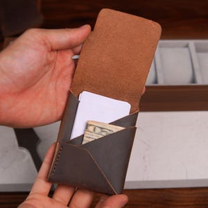 Cartera de cuero, cartera minimalista, cartera plegable de cuero, cartera plegable delgada de cuero desgastado