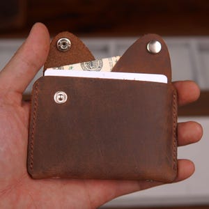 Cartera de cuero fina, cartera minimalista, cartera plegable de cuero, cartera plegable de cuero desgastado, regalo para el Día del Padre