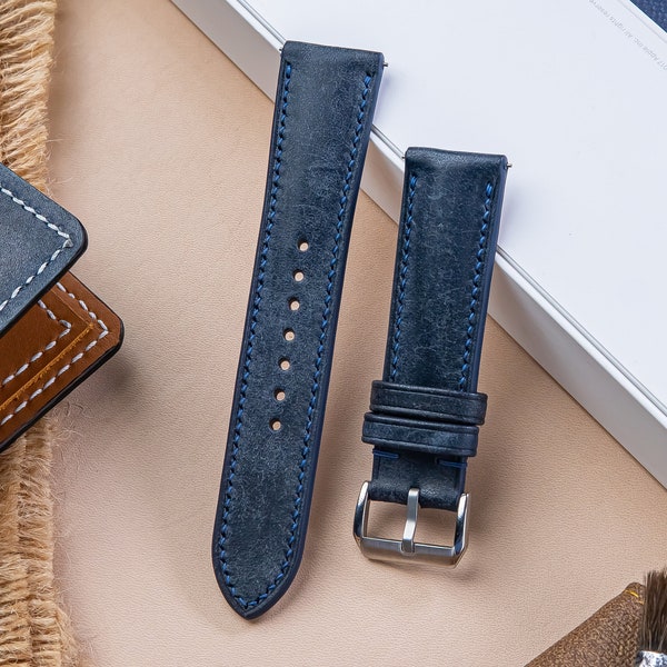 Personalized Leather Pueblo Watch Strap,Watch Band Blue 18mm 19mm 20mm 21mm 22mm 23mm 24mm Gray Replacement Strap For Men's Watch