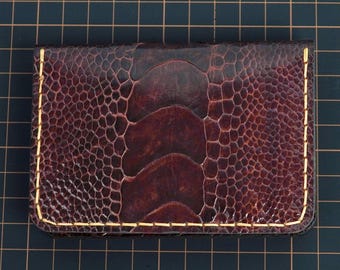 Cartera plegable de piel de avestruz hecha a mano, tarjetero personalizado
