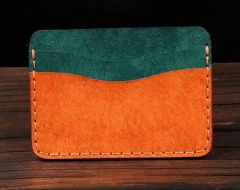 Slim Leather Card Holder for Men | Italian Pueblo Veg Tan | Minimalist Front Pocket Wallet | Veg Tanned Minimalist Wallet