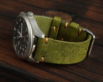 Dark Olive Pueblo Badalassi Carlo Leather Watch Strap, Handmade Pueblo Leather Watch Strap 18mm 19mm 20mm 21mm 22mm23mm,Watch Band for Apple