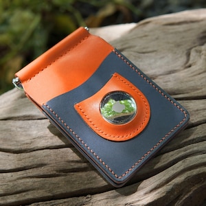 Apple Airtag Leather Wallet | Bifold Leather Wallet with Money Clip | Front Pocket Wallet w Money ClipMinimalist AirTag Case for Wallet
