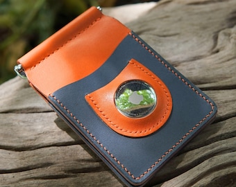 Handmade Italian Leather AirTag Wallet: Bifold Money Clip, Slim Front Pocket