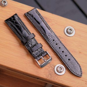 ostrich foot Black Leather watch strap 24mm,22mm,20mm,18mm,Appe Watch Band 38,40,42,44mm,ultral,Best grain position of ostrich leather.