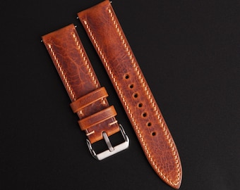 Handmade Badalassi Carlo Leather Watch Strap: Cognac Waxed Pull Up
