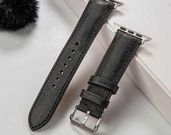 Black Pueblo Leather Apple Watch Band: Italian Leather Strap