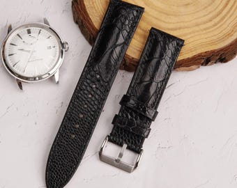 Black Ostrich Leather Watch Strap with Quick Release - Apple Watch Band