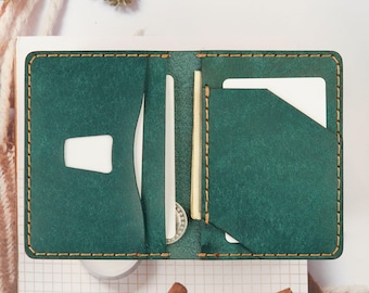 Full Grain Leather Vertical Bifold Wallet – Italian Badalassi Carlo Leather, Handstitched Card Holder Handmade leather wallet card holder