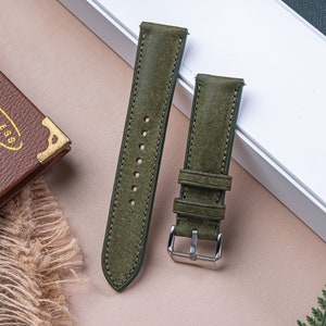 Leren Pueblo-horlogeband, horlogeband groen 18 mm 19 mm 20 mm 21 mm 22 mm 23 mm 24 mm grijze vervangende band voor herenhorloge en Apple Watch-bandjes