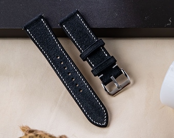 Svart läderarmband: Babele-stil, italienskt läder, herrarmband, Apple Watch-armband