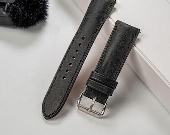 Handgjort Pueblo-läderarmband: Svart och grått reservarmband
