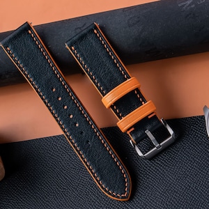 Leather Swift  Watch Strap,Watch Band 18mm 19mm 20mm 21mm 22mm,24mm Black Orange Replacement Strap For Men's Watch and Apple Watch