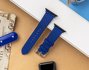 Personalized Blue Epsom Leather Apple Watch Band: Scratch Resistant