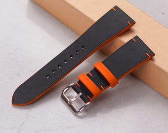 Uhrenarmband aus Leder: Orange Akzent, Swift Kalbsleder, Herrenband