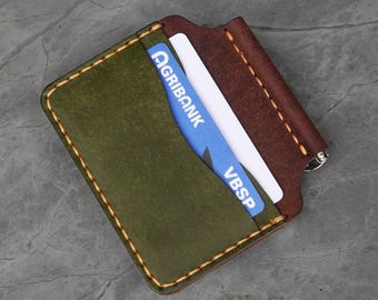 Pueblo Leather Money Clip Wallet, Handmade Money Clip Leather Bifold Wallet