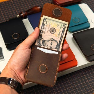 Leather Cash Wallet, Slim Card & Cash Holder, Handmade Minimalist Wallet, Front Pocket, Flap Walle,Flap Closure with Magnetic