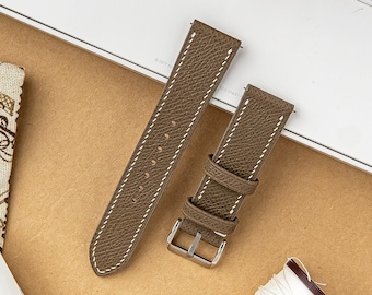 Handmade Taupe Epsom Leather Watch Strap: Custom Apple Watch Bands