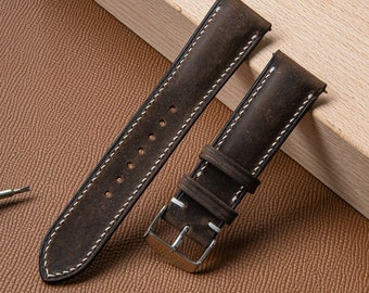 Handmade Leather Watch Straps, Leather Watch Bands Vintage Classic Minimalist 18mm 20mm 21mm 22mm 24mm From Cowhide Dark Brown,Apple Watch