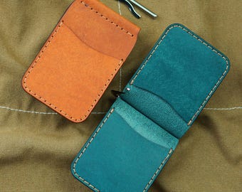 Hand-Stitched Full Grain Leather Slim Wallet with Money Clip,Handmade Mens Wallet, Italian Full Grain Leather