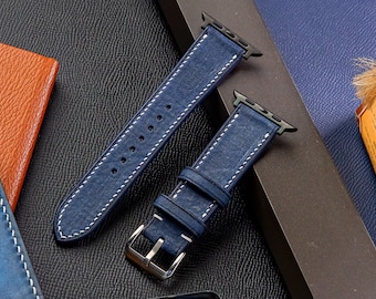 Blue Leather Apple Watch Band: Handmade Italian Leather Strap