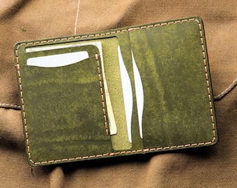 Handmade leather wallet card holder made with vegetable tanned full grain Italian leather,Minimalist Leather Bifold Wallet