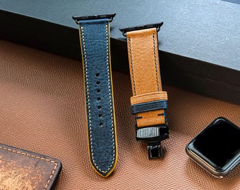 Blue & Yellow Leather Watch Strap: Babele Italian Leather, Quick Release