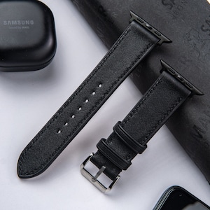 Leather Swift Apple Watch Band,Strap black 38mm 40mm 42mm 44mm 45mm 41mm Series 7 6 5 4 3 Men Women Handmade size 12mm,14mm,16mm,18mm,21mm