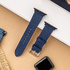 Leather Watch bands, Apple Watch Bands Blue Navy Epsom 38mm 40mm 42mm 45mm 49mm Series ultra 9 8 7 6 5 4 3 iWatch Band,size 12mm,14mm,16mm