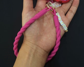 Correa de muñeca para teléfono con nombre personalizado, silicona con diseño de remolino arcoíris