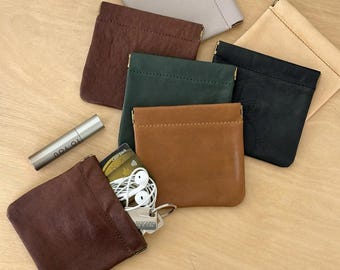 Monedero de cuero hecho a mano: organizador de bolsillo minimalista / cartera sin cremallera para tarjetas y llaves