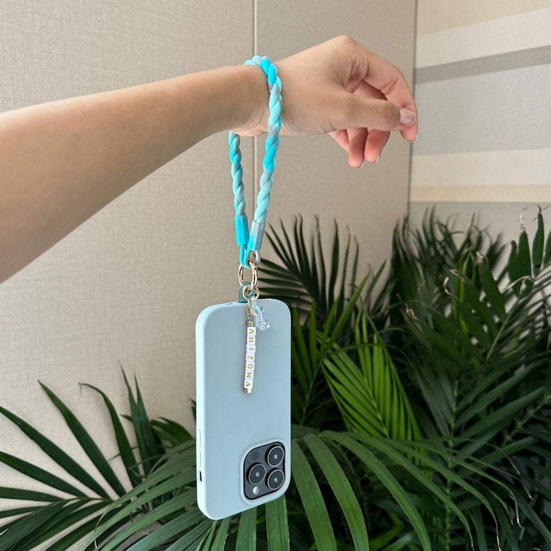 Phone Straps with Custom Names, Silicon Phone Wristlet Strap, adaptable with all phone models Aqua Breeze