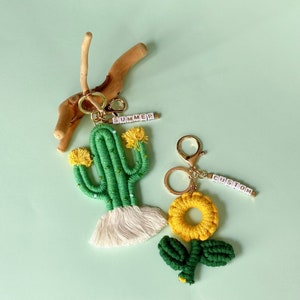 Cactus and Sunflower Personalized Keychain  - Add a Pop of Color to Your Keys!