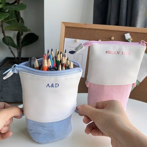 Op maat gemaakte pop-up etui met pennenbakje | Ontwerp voor tweeërlei gebruik | Terug naar school en monogramcadeau