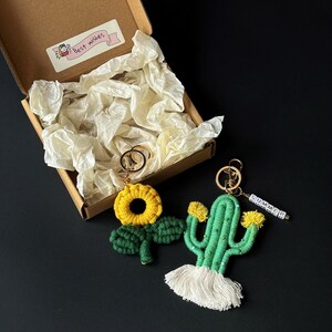 Cactus and Sunflower Personalized Keychain  - Add a Pop of Color to Your Keys!