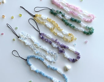 CLEARANCE: Clear Crystal Phone Chain Beaded Phone Lanyard Handmade Phone Charm Lucky Phone Accessories, Special Extra Gift Strap Included