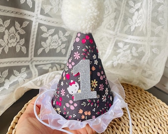 KT Party Hat - First Birthday Hat - Birthday Party Hat - Party Hat - Cake Smash - Half Birthday- First Birthday Keepsake