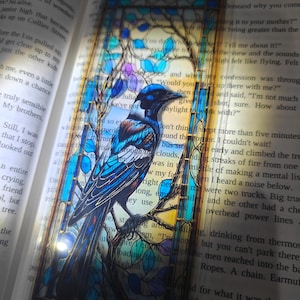 Bladwijzer glas in lood vogel | Transparante vogel bladwijzer | Cadeau gotisch boekenliefhebber | Dark Academia bladwijzer | Vogelcadeau | Glas | Dier:
