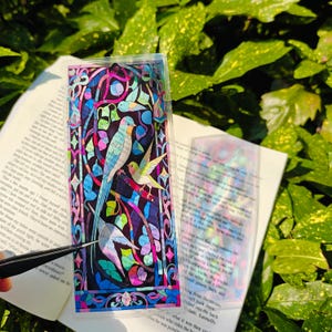 Bladwijzer bladwijzer in glas-in-lood, vogelpaginamarkering, handgemaakt cadeau voor boekenliefhebbers, lezen met vogelthema of boekaccessoires