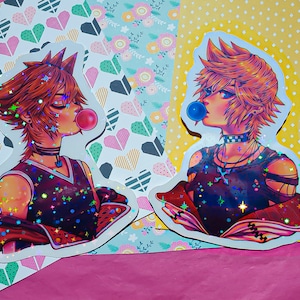 Kingdom Hearts - Holographic vinyl sticker - Bubblegum set - Sora & Roxas (Two styles)