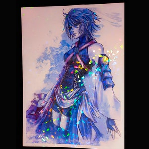 Kingdom Hearts - Holographischer Kunstdruck - Aqua - Epischer Aqua Druck - inspirierte Kunst
