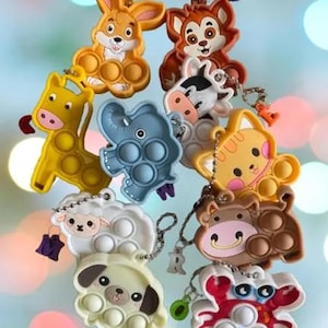 Animal Push Pop Fidget Bubble Sensory Toy Keychain With Personalised Acrylic Alphabet Letter Charm Anxiety Stress Relief