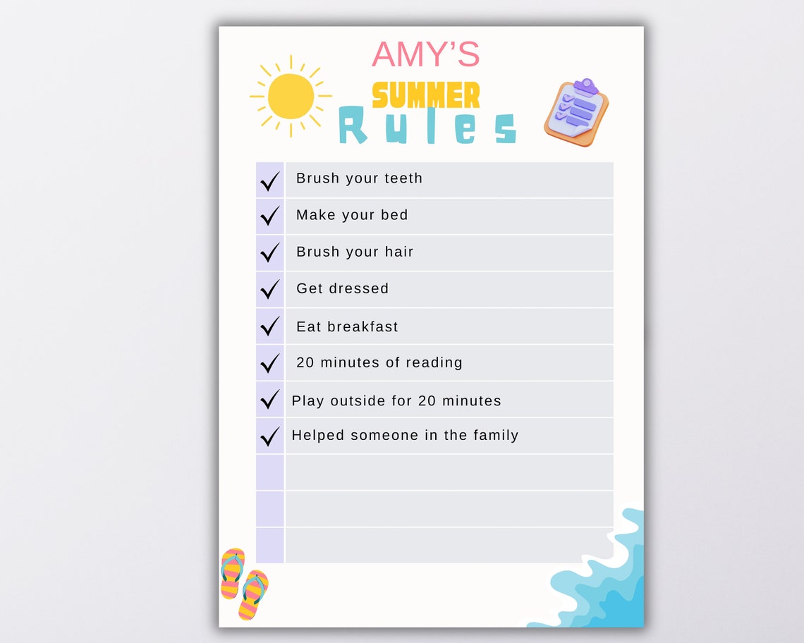 Editable Summer Rules Printable Printable Daily Checklist, Daily ...