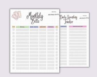 Editable Monthly Bill Planner Monthly Bill Tracker Bill Payment Checklist Bill Log Tracker Printable Bill Pay Organizer Bill Management