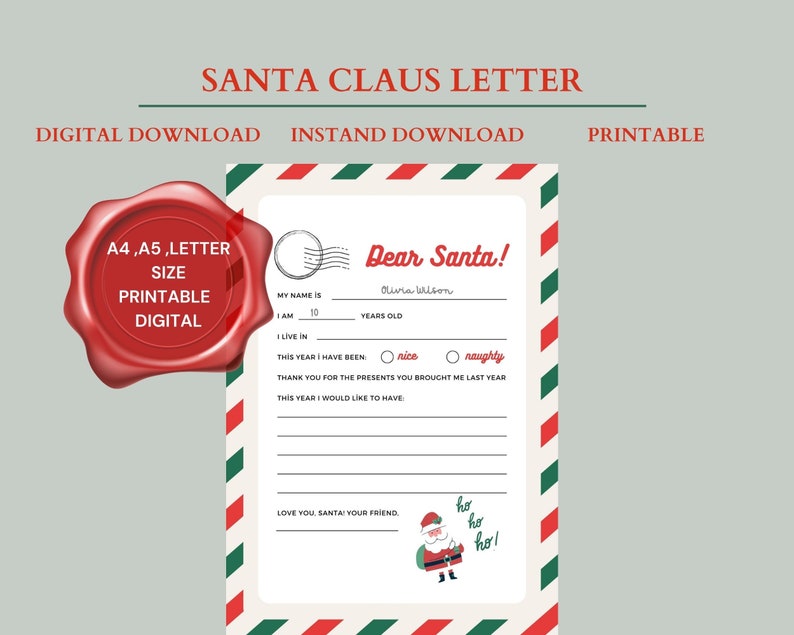 Printable Santa Letter Santa Claus Letter Templates ,santa Claus Letter ...
