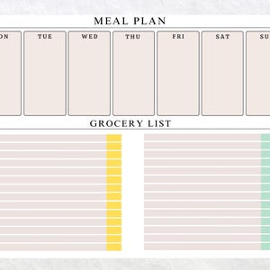 Planificador de comidas semanal / Lista de compras Plantilla imprimible editable / Planificador de salud / Planificador de alimentos Plan de menú de 7 días / Planificador de menú / Rellenable